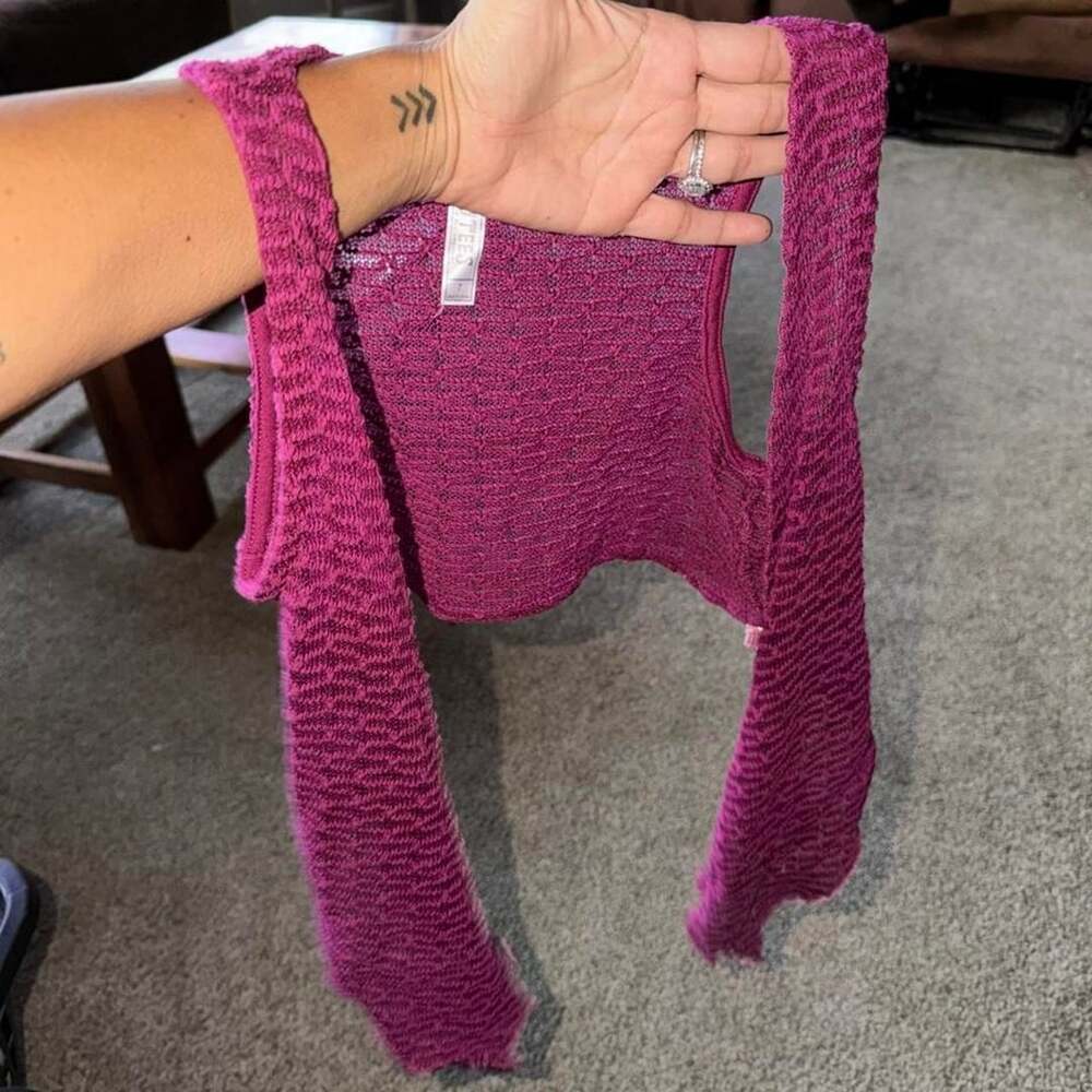 Beautees Cropped Shrug Size 7 Maroon Open-Knit Bolero